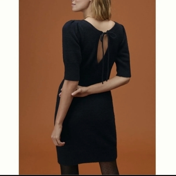 Anthropologie Daily Practice sz L Fuzzy Textured Sweater Dress Open Back Stretch - Picture 3 of 15